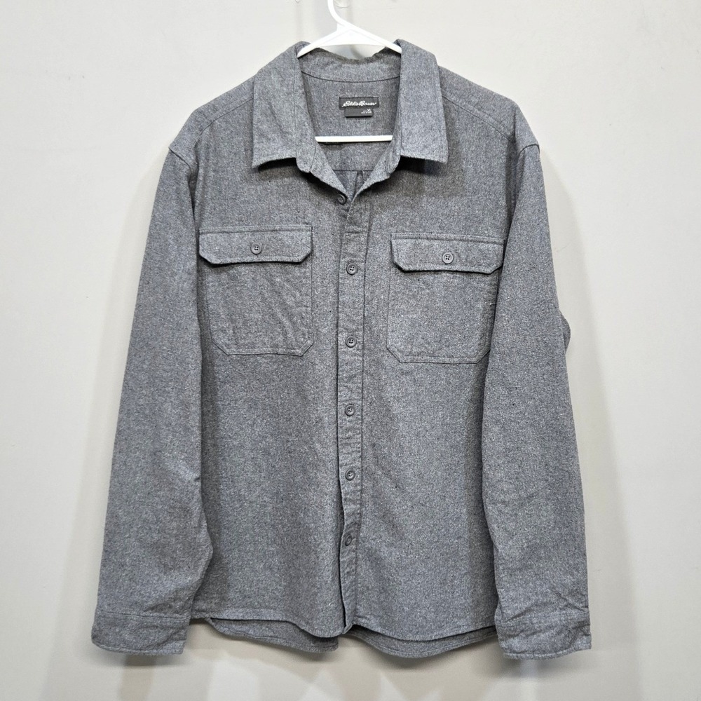 Eddie Bauer Flannel Shirt Shacket XL Gray Heavy Cotton‎ Chamois Workwear Outdoor
